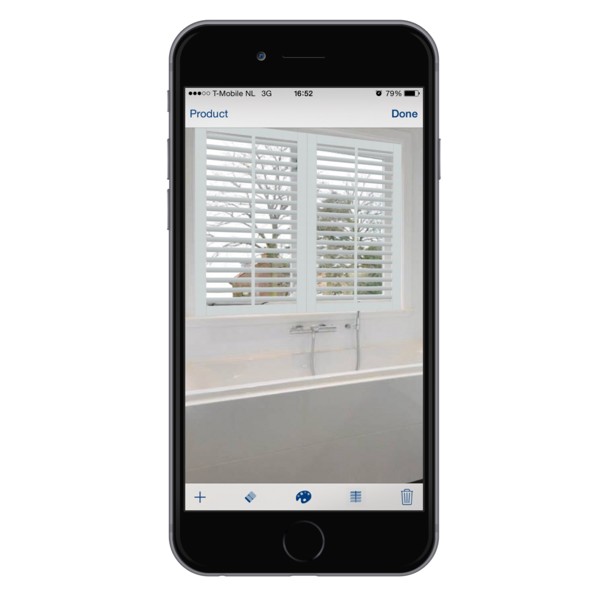 Preview van de jasno shutters app op een telefoon
